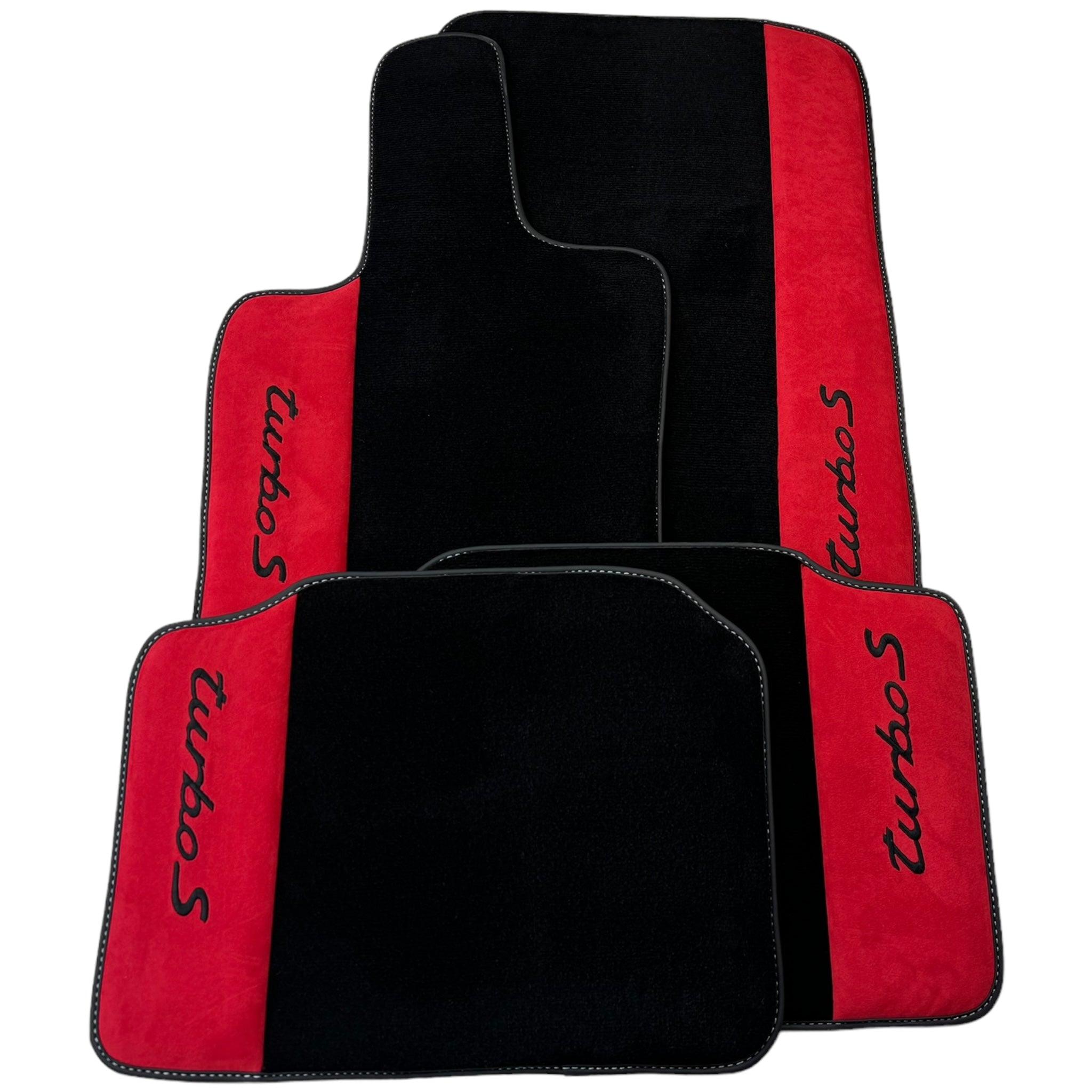 Black Floor Mats for Porsche 981 Cayman (2012–2016) with Red Alcantara Leather - AutoWin