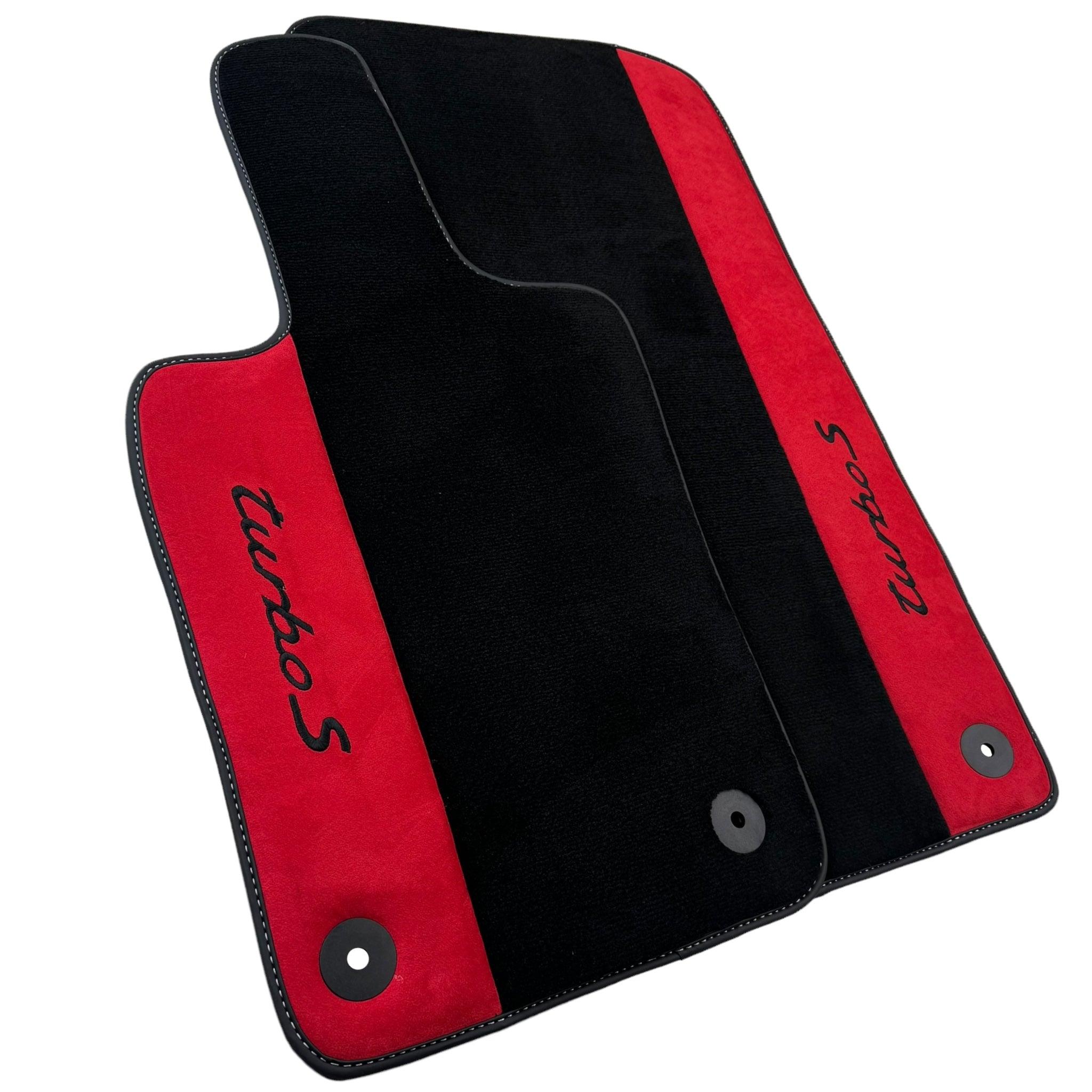 Black Floor Mats for Porsche 981 Cayman (2012–2016) with Red Alcantara Leather - AutoWin