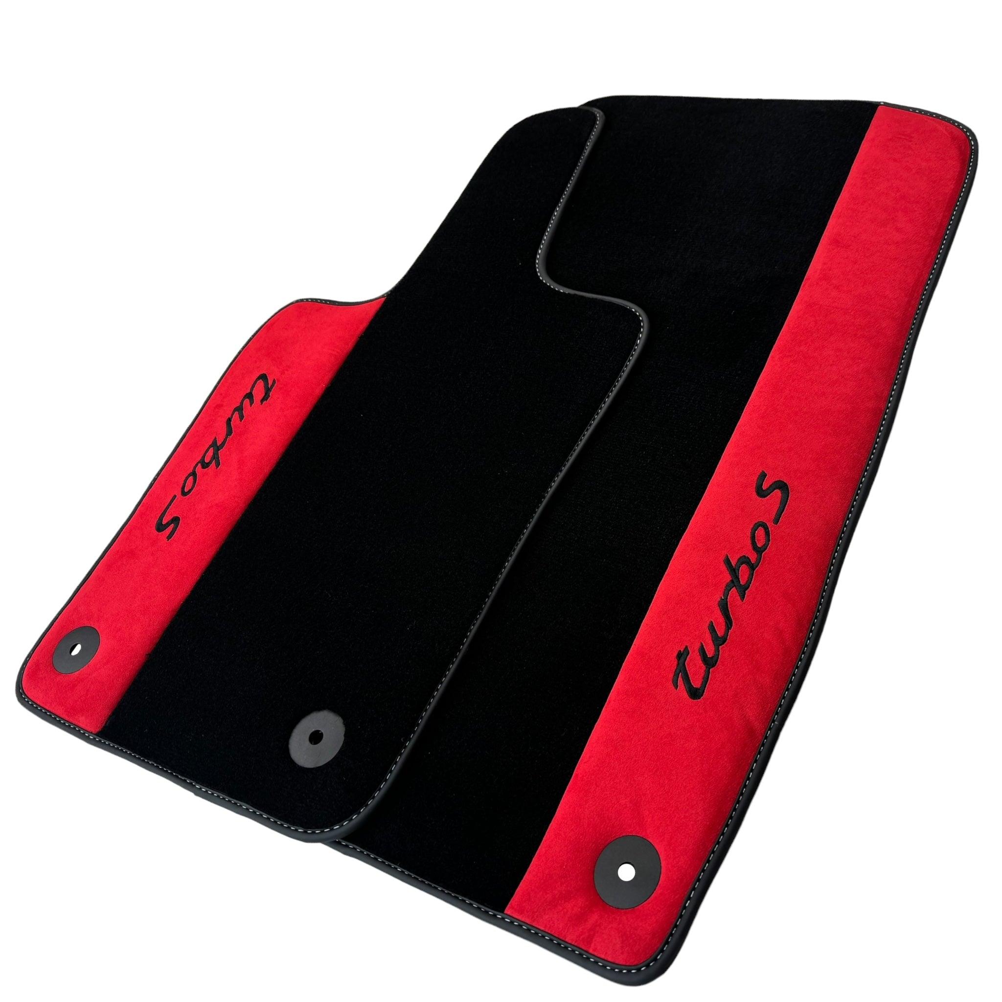 Black Floor Mats for Porsche 981 Cayman (2012–2016) with Red Alcantara Leather - AutoWin