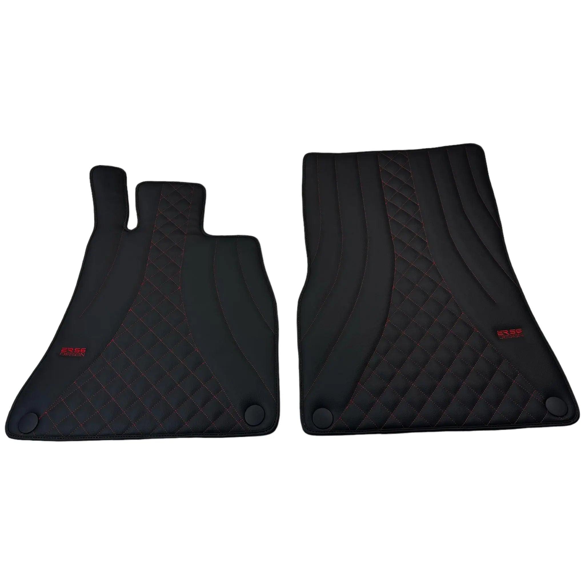 Black Leather Floor Mats For Mercedes Benz C-Class A205 Convertible (2016-2018) | ER56 Design - AutoWin