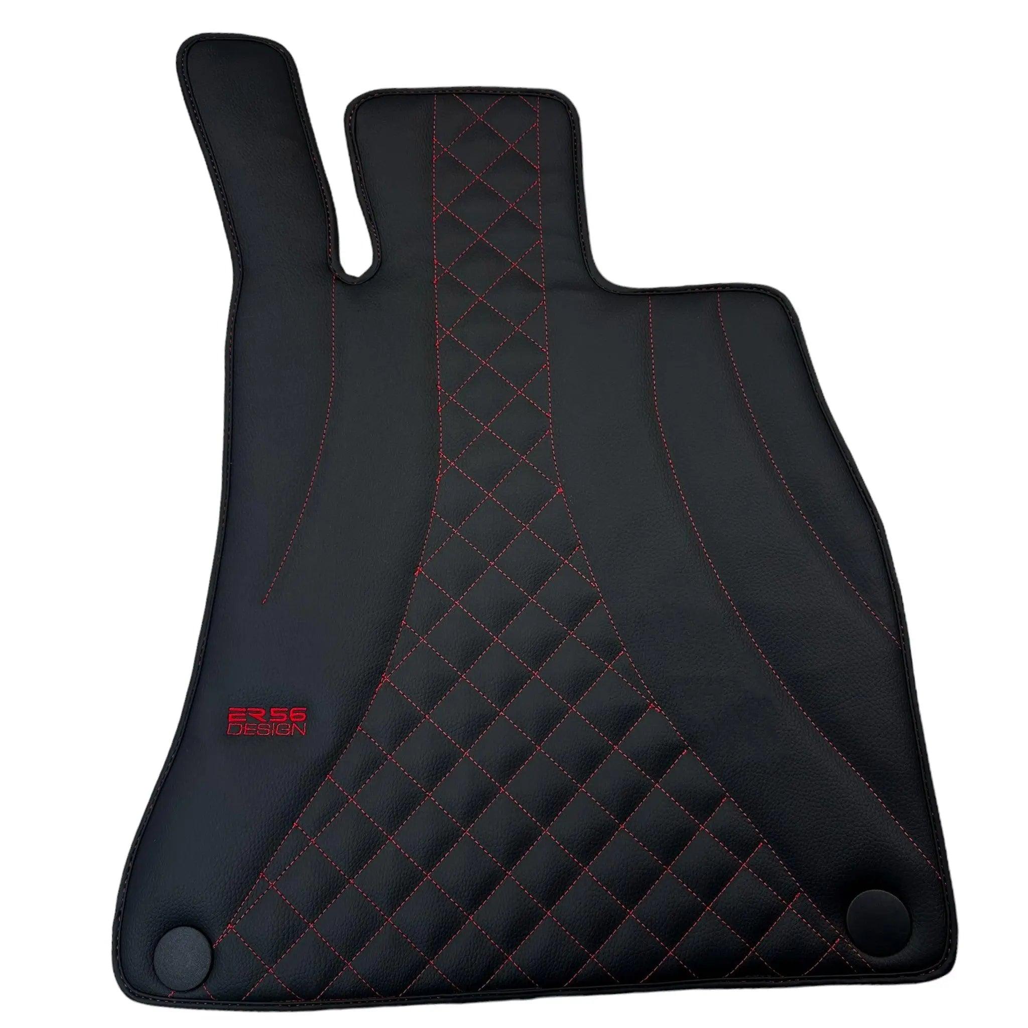 Black Leather Floor Mats For Mercedes Benz C-Class C205 Coupe Facelift (2018-2023) | ER56 Design - AutoWin