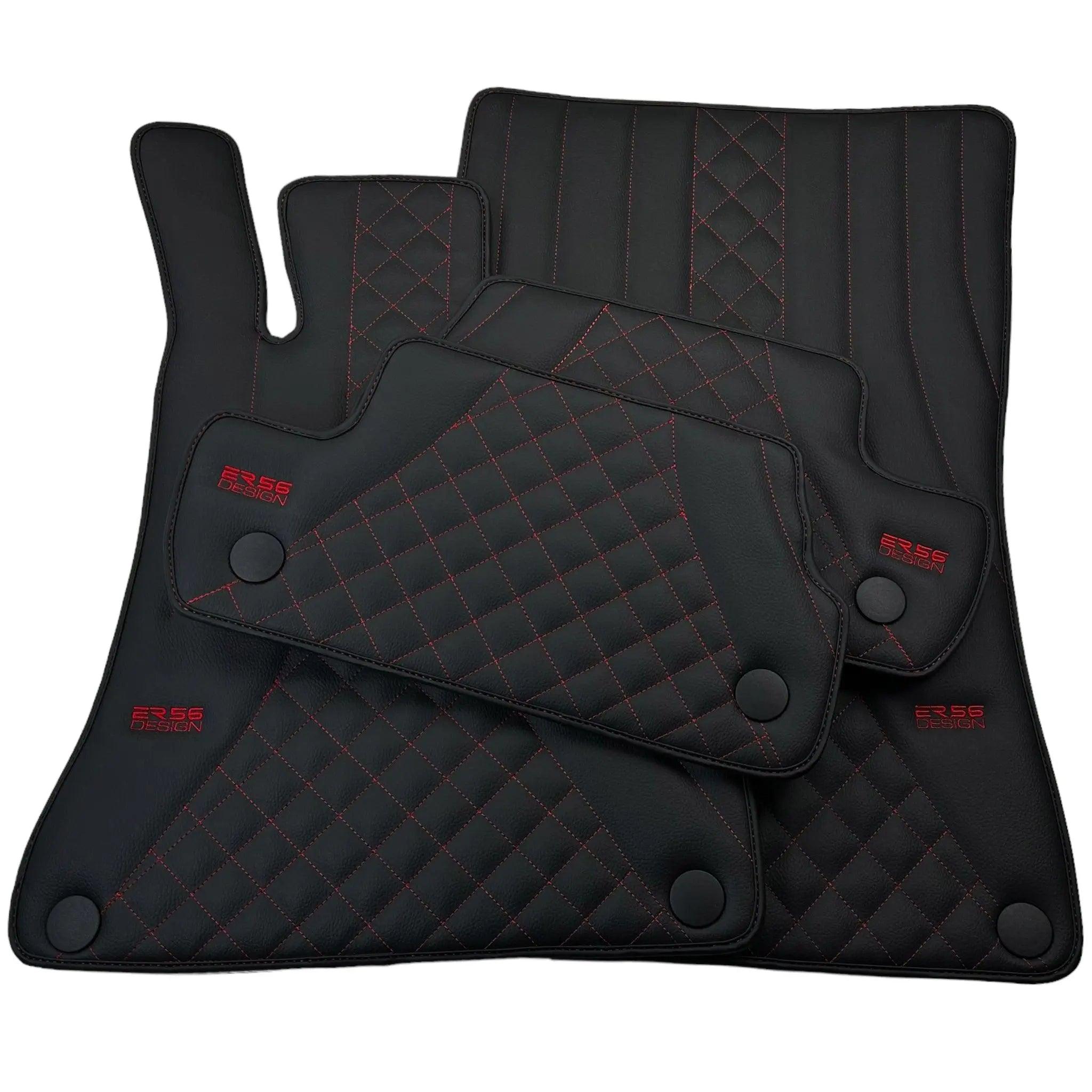 Black Leather Floor Mats For Mercedes Benz C-Class W206 Sedan (2021-2023) Hybrid| ER56 Design - AutoWin