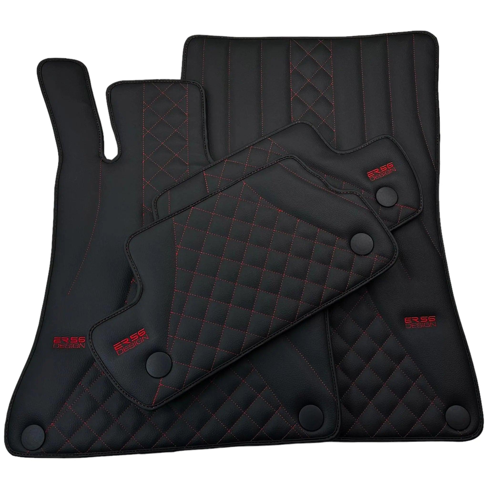 Black Leather Floor Mats For Mercedes Benz S-Class V222 (2013-2020) Long Wheelbase | ER56 Design - AutoWin