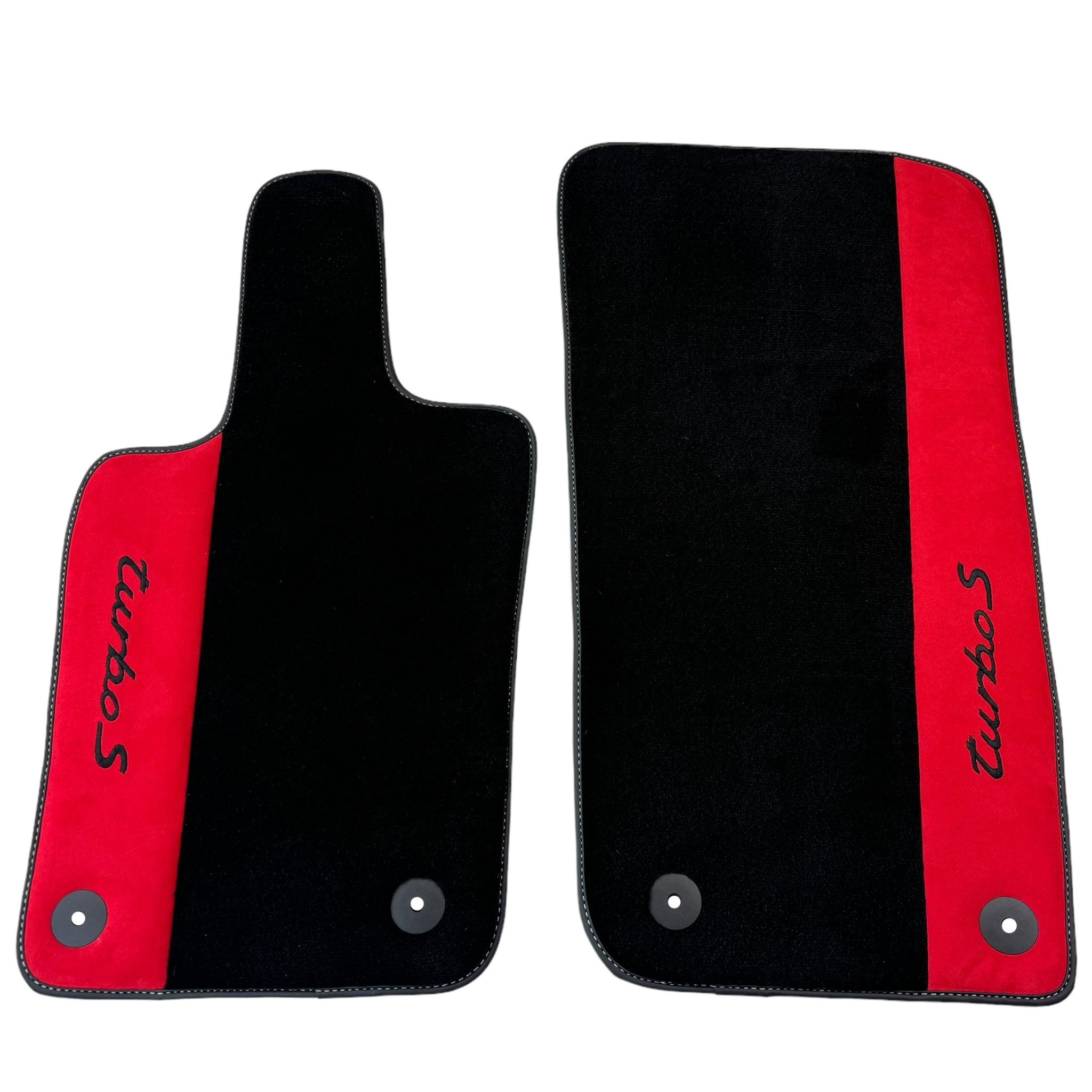 Black Floor Mats for Porsche 981 Cayman (2012–2016) with Red Alcantara Leather - AutoWin