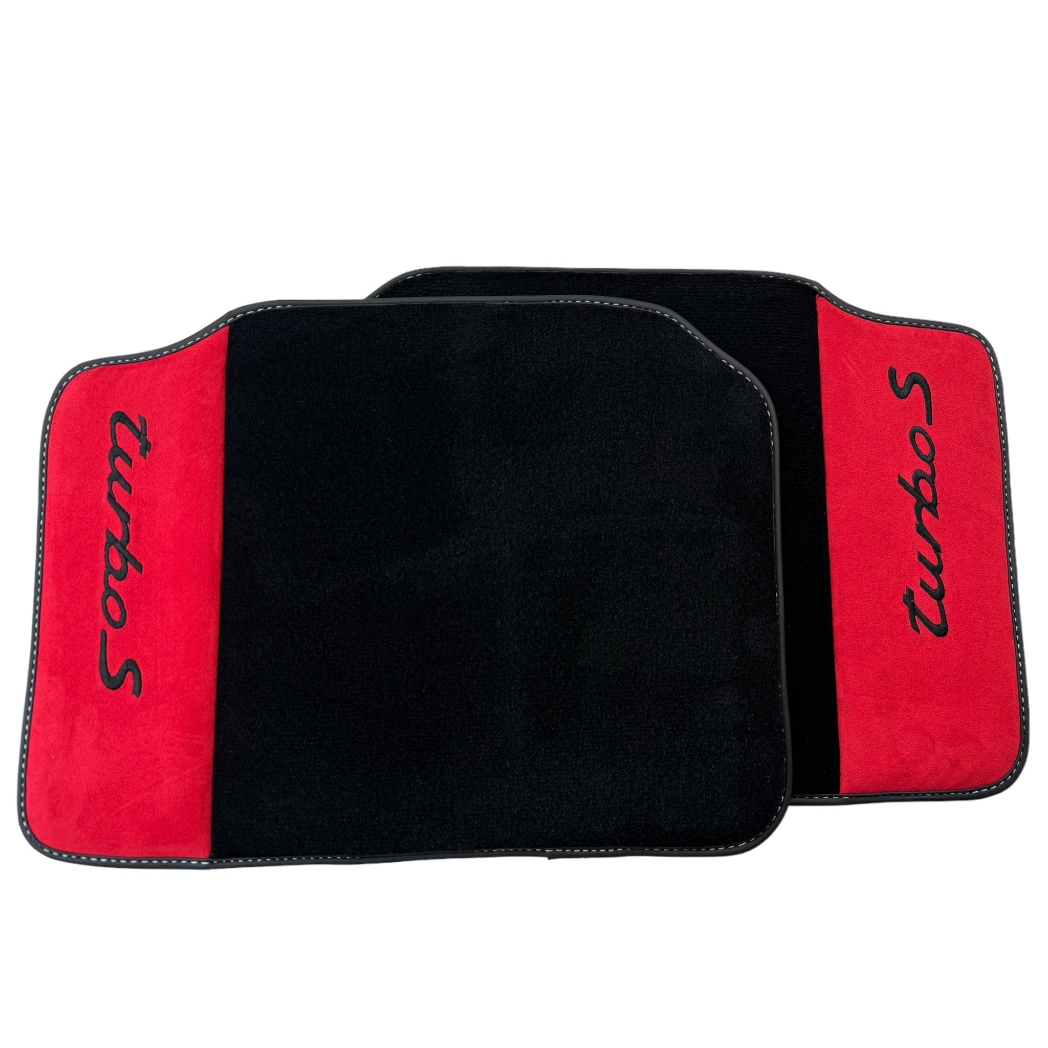 Black Floor Mats for Porsche 981 Cayman (2012–2016) with Red Alcantara Leather - AutoWin