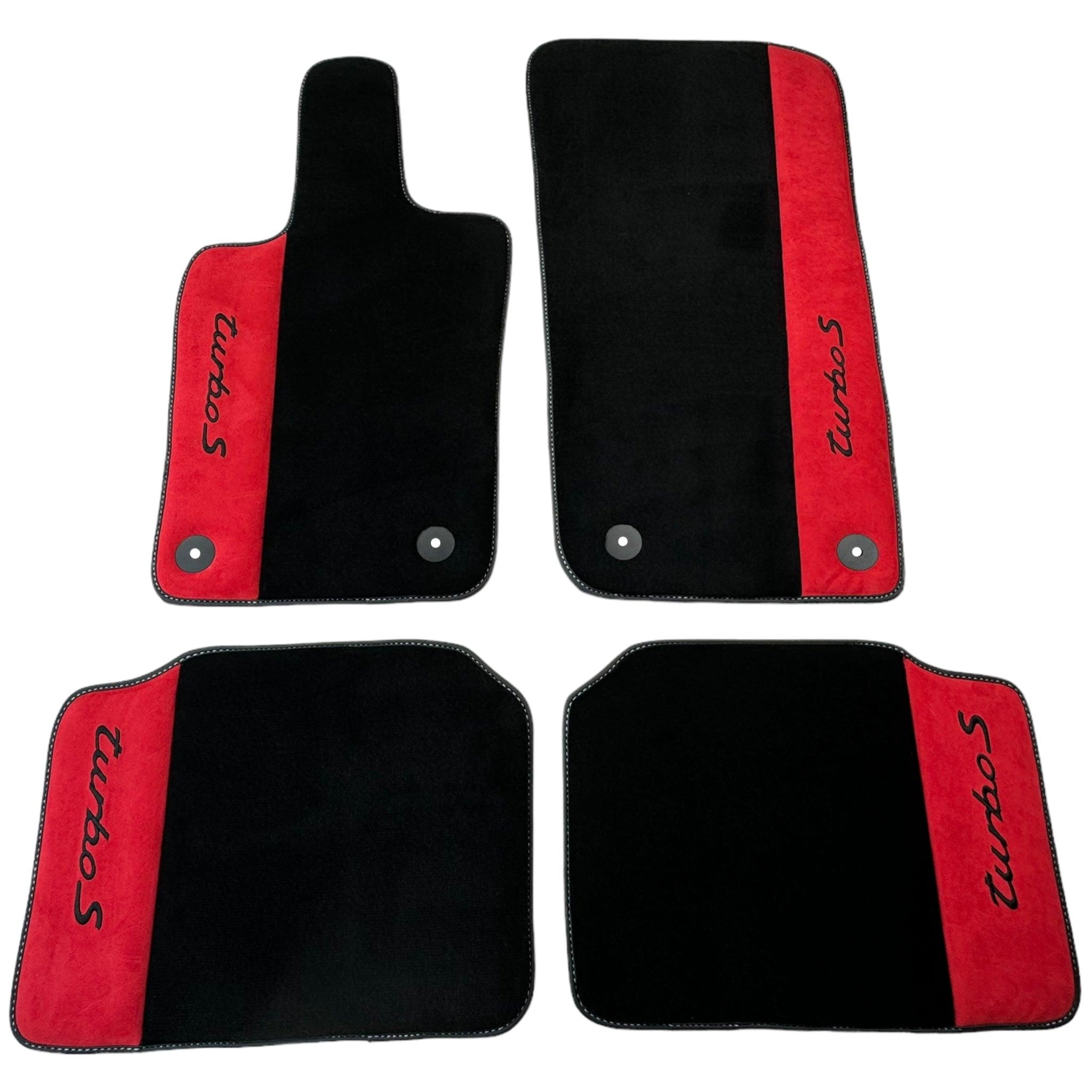 Black Floor Mats for Porsche 981 Cayman (2012–2016) with Red Alcantara Leather - AutoWin