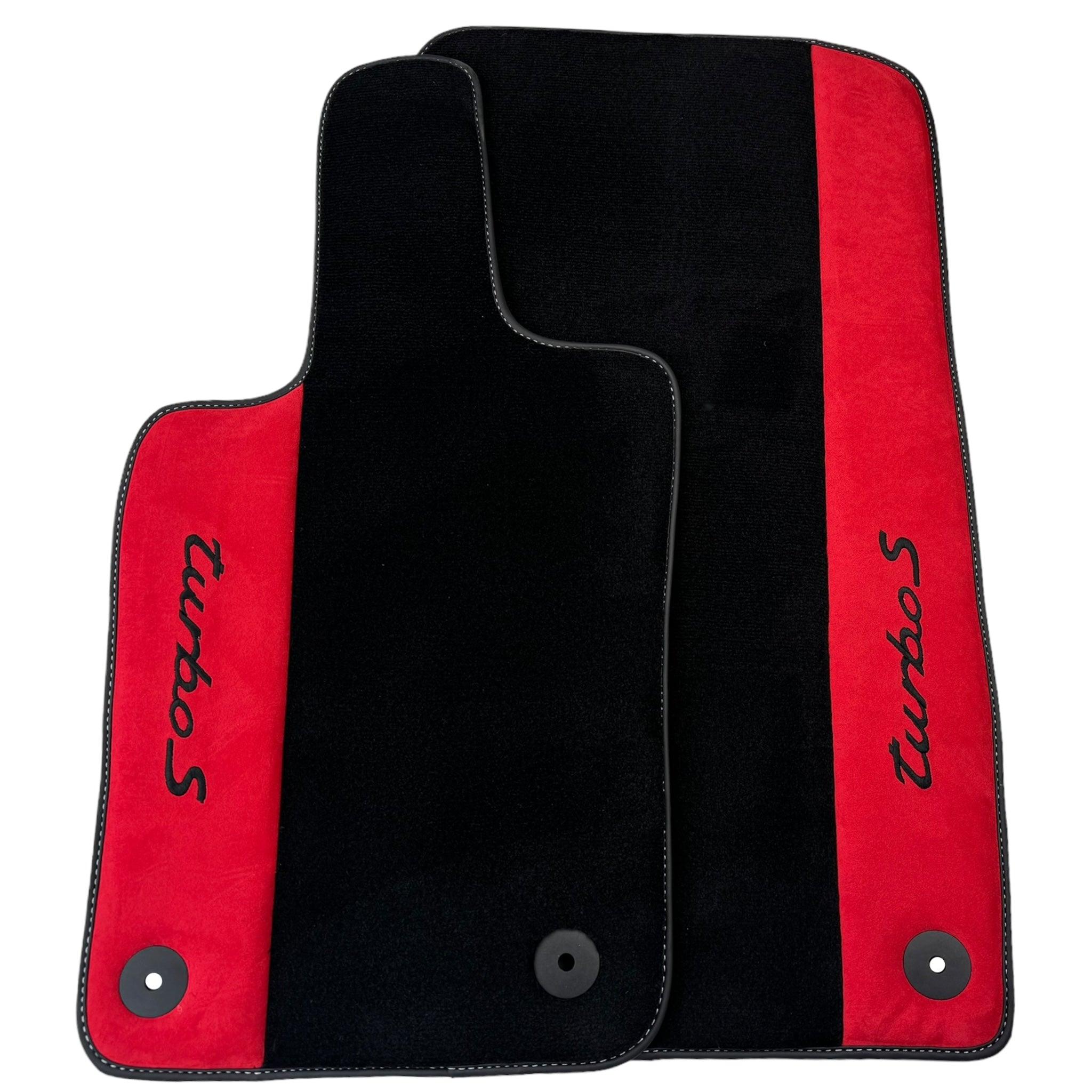 Black Floor Mats for Porsche 981 Cayman (2012–2016) with Red Alcantara Leather - AutoWin