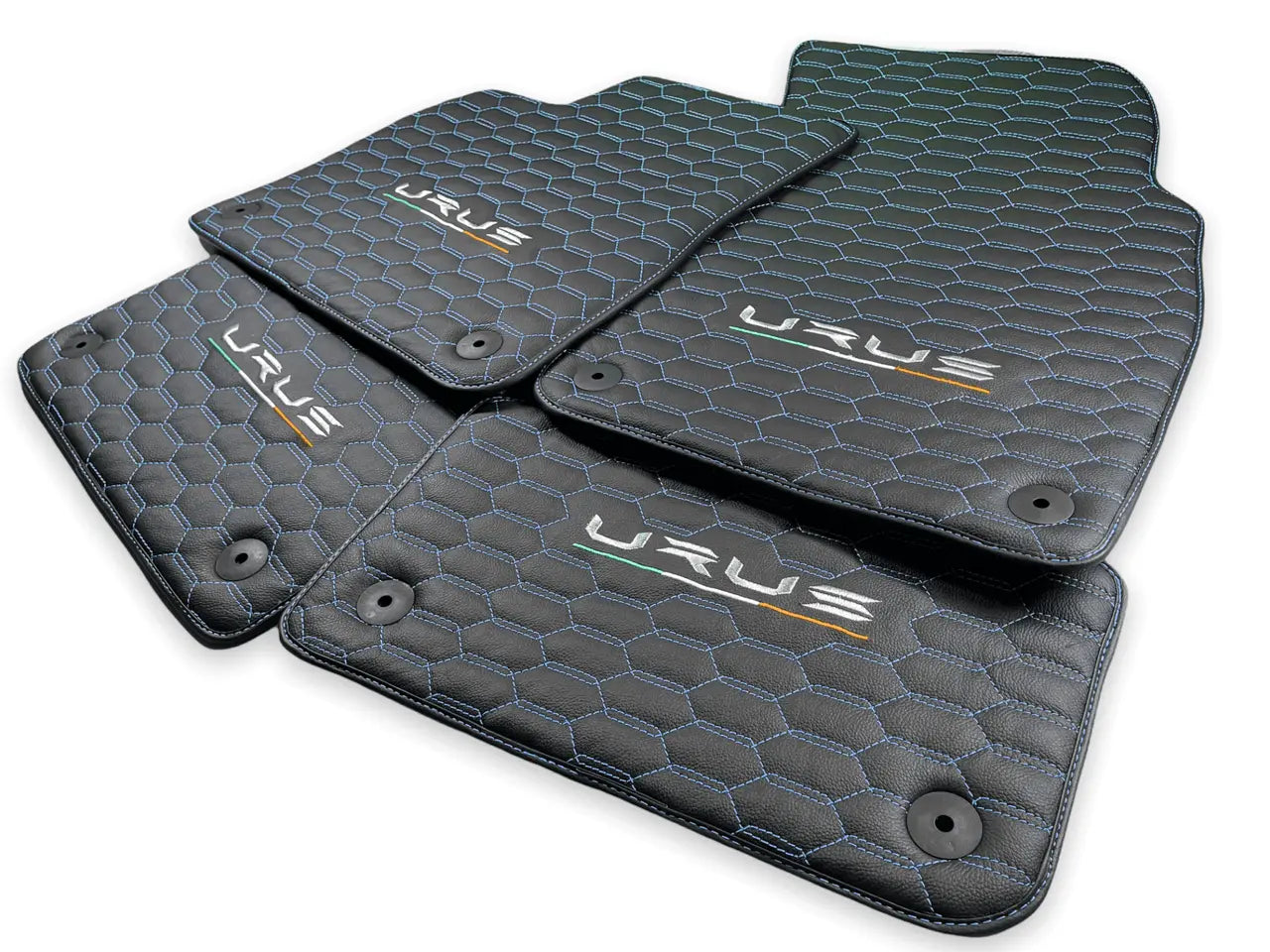 Floor Mats For Lamborghini Urus Leather Blue Stitching - AutoWin