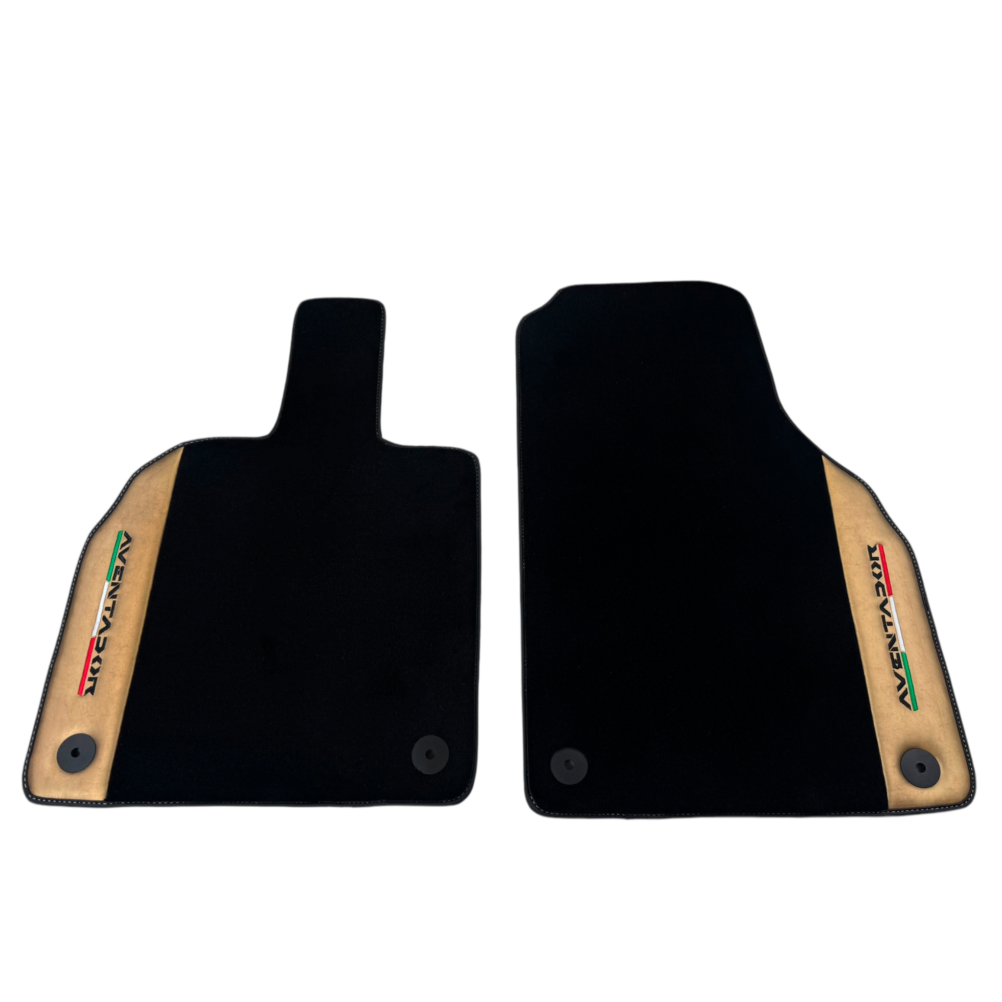 Italian Edition Black Floor Mats for Lamborghini Aventador (2012-2022) with Gold Leather Border