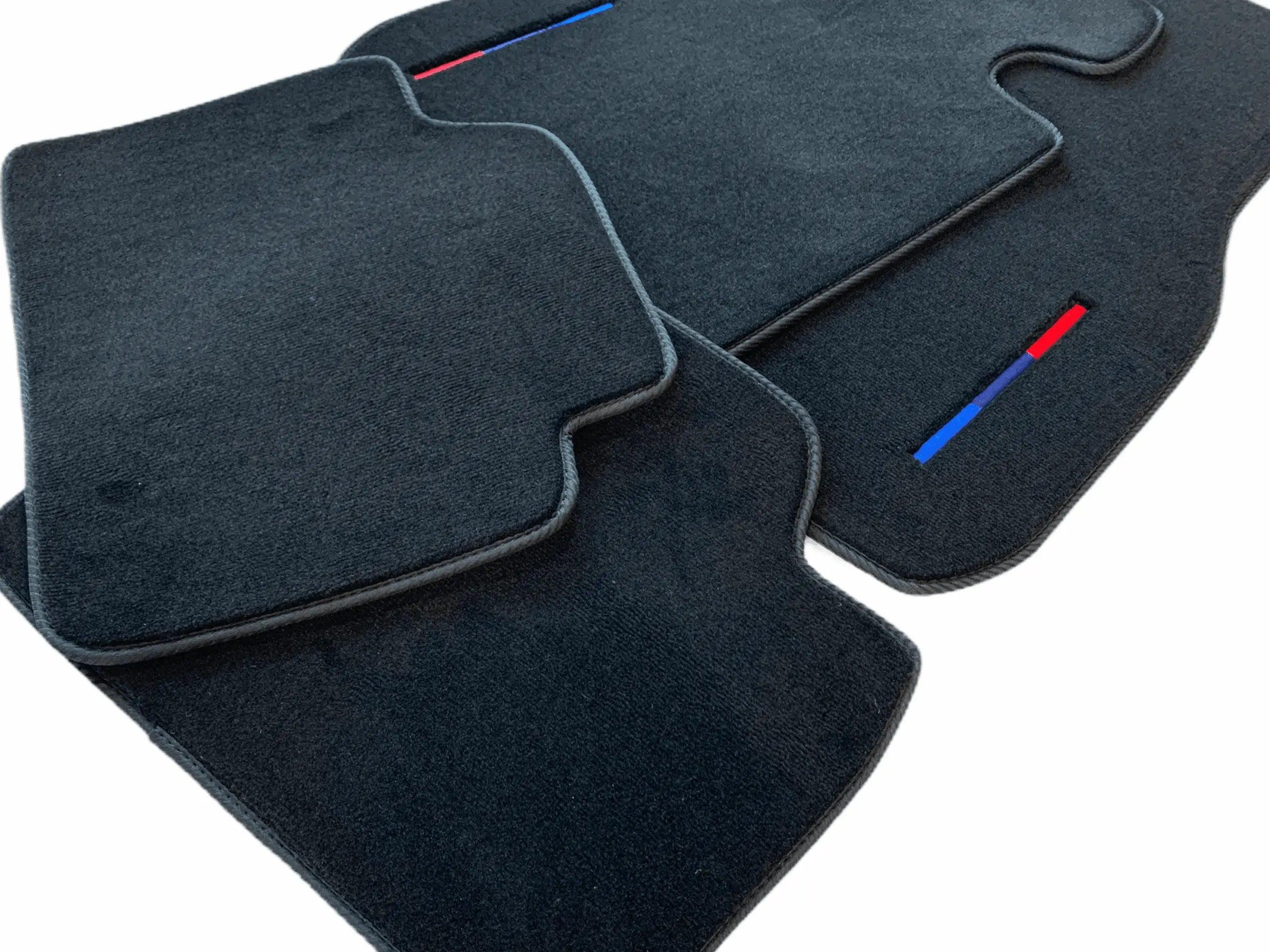 Black Floor Mats For BMW 5 Series E28 Sedan With 3 Color Stripes Tailored Set Perfect Fit - AutoWin