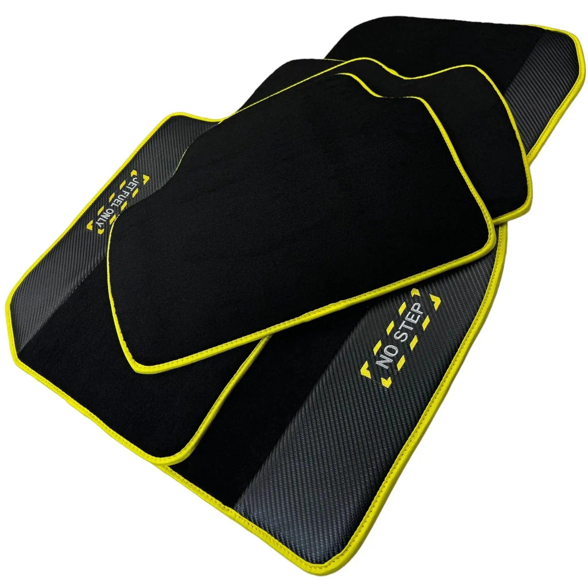 Black Floor Mats For BMW M4 Series F83 | Fighter Jet Edition | Yellow Trim AutoWin Brand - AutoWin