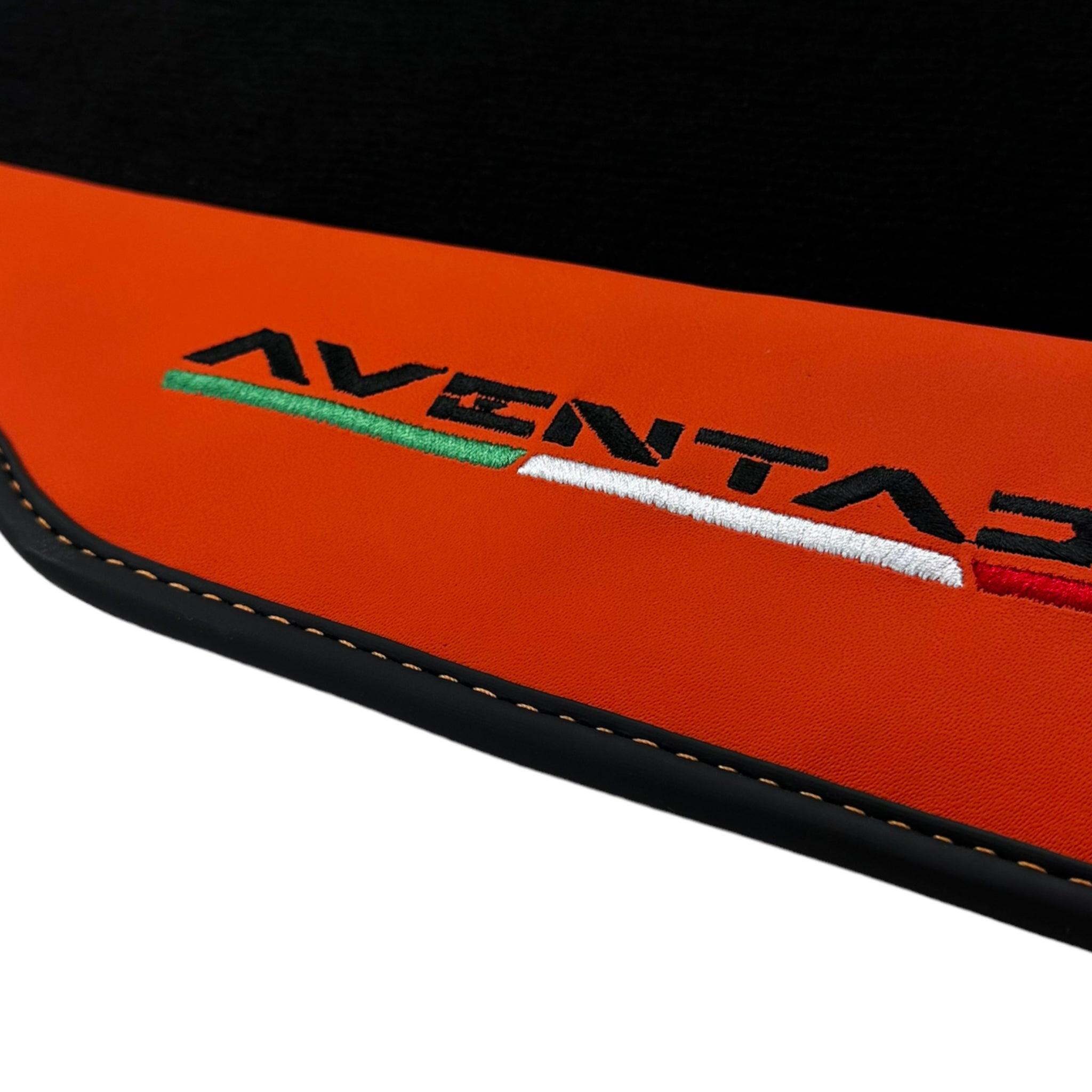 Black Floor Mats for Lamborghini Aventador with Orange (Arancia Mira) Nappa Leather