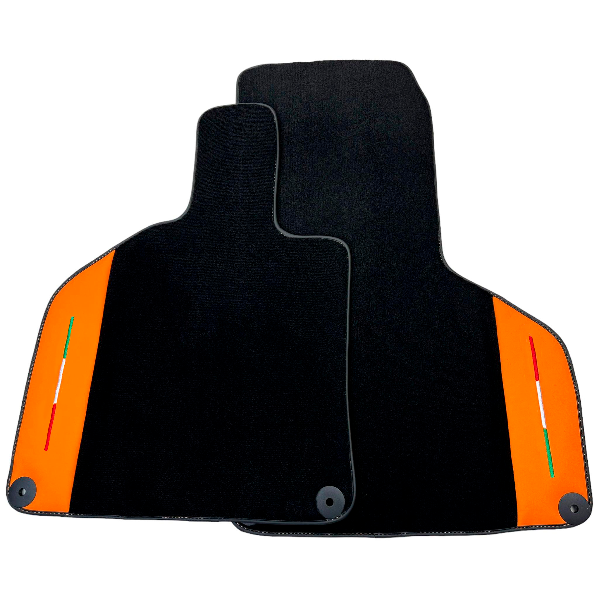 Black Floor Mats for Lamborghini Huracan with Orange (Arancia Leonis) Nappa Leather | Italian Edition - AutoWin