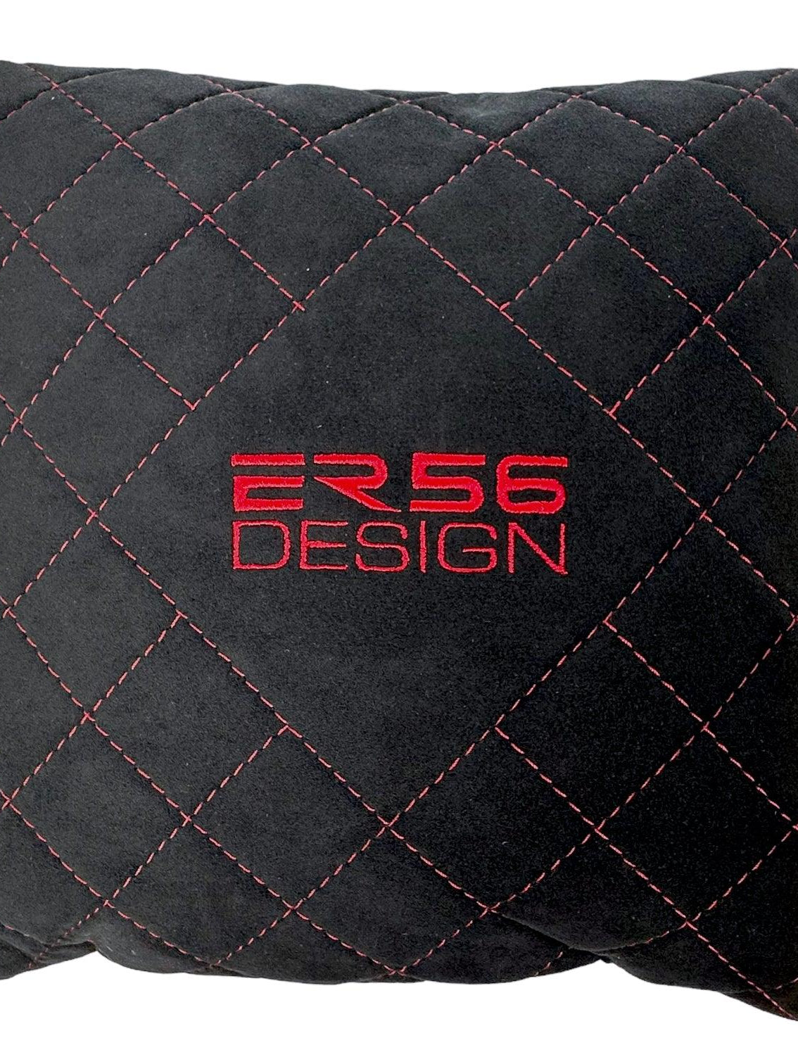 Black Alcantara Leather Pillows ER56 Design Set of 2 Red Sewing - AutoWin