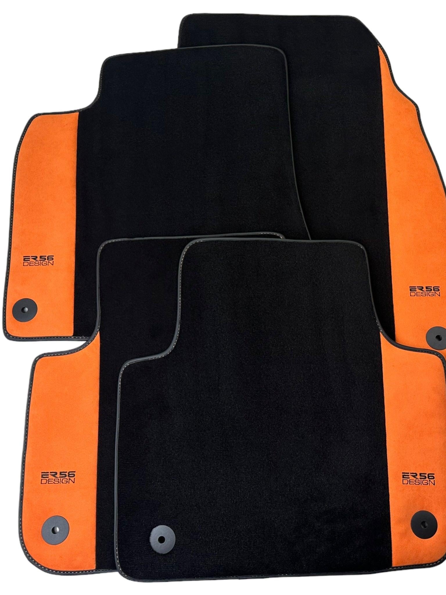 Black Floor Mats for Audi Q2 (2020-2024) Orange Alcantara | ER56 Design