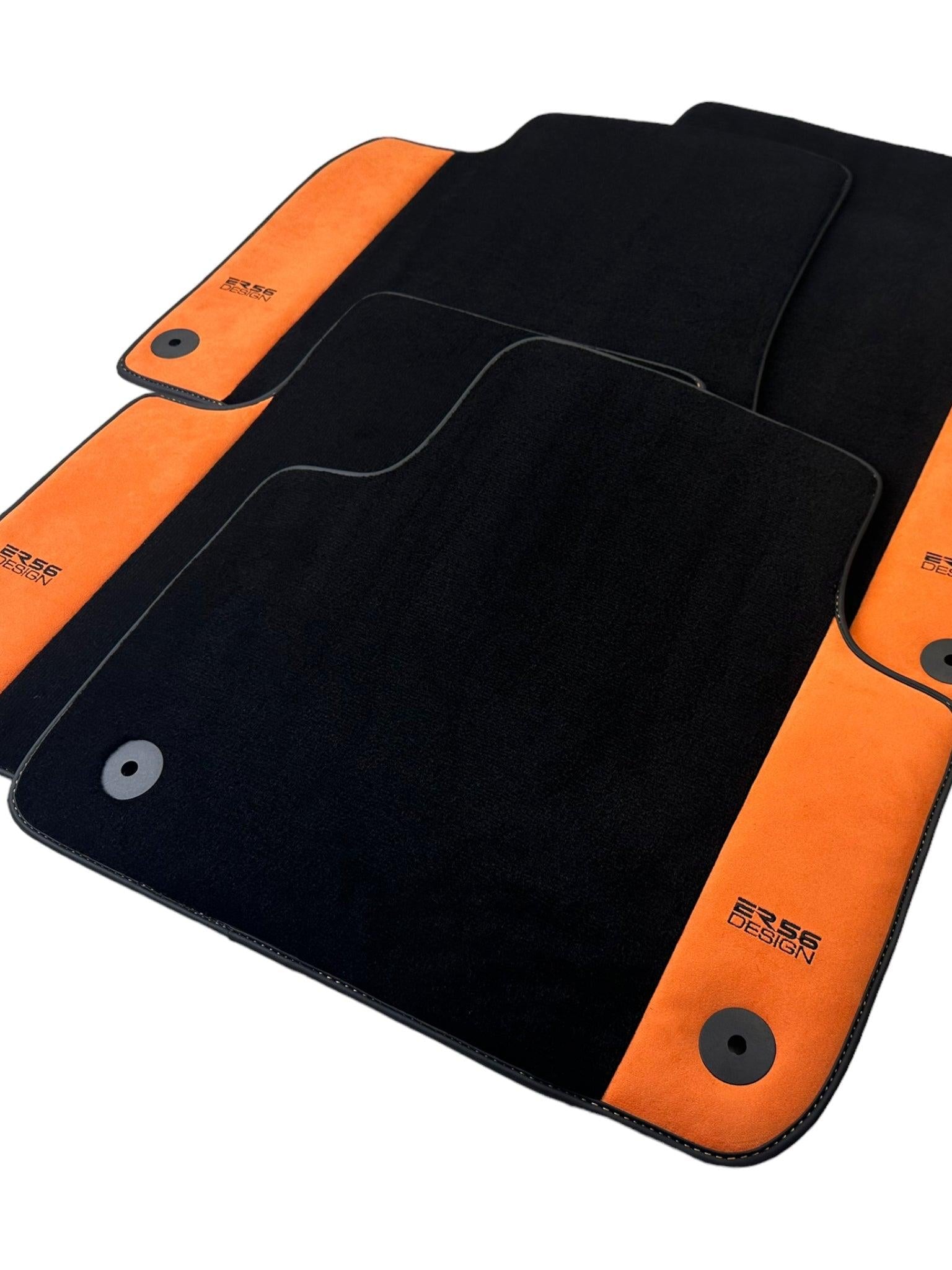 Black Floor Mats for Audi Q5 8R (2008-2017) Orange Alcantara | ER56 Design