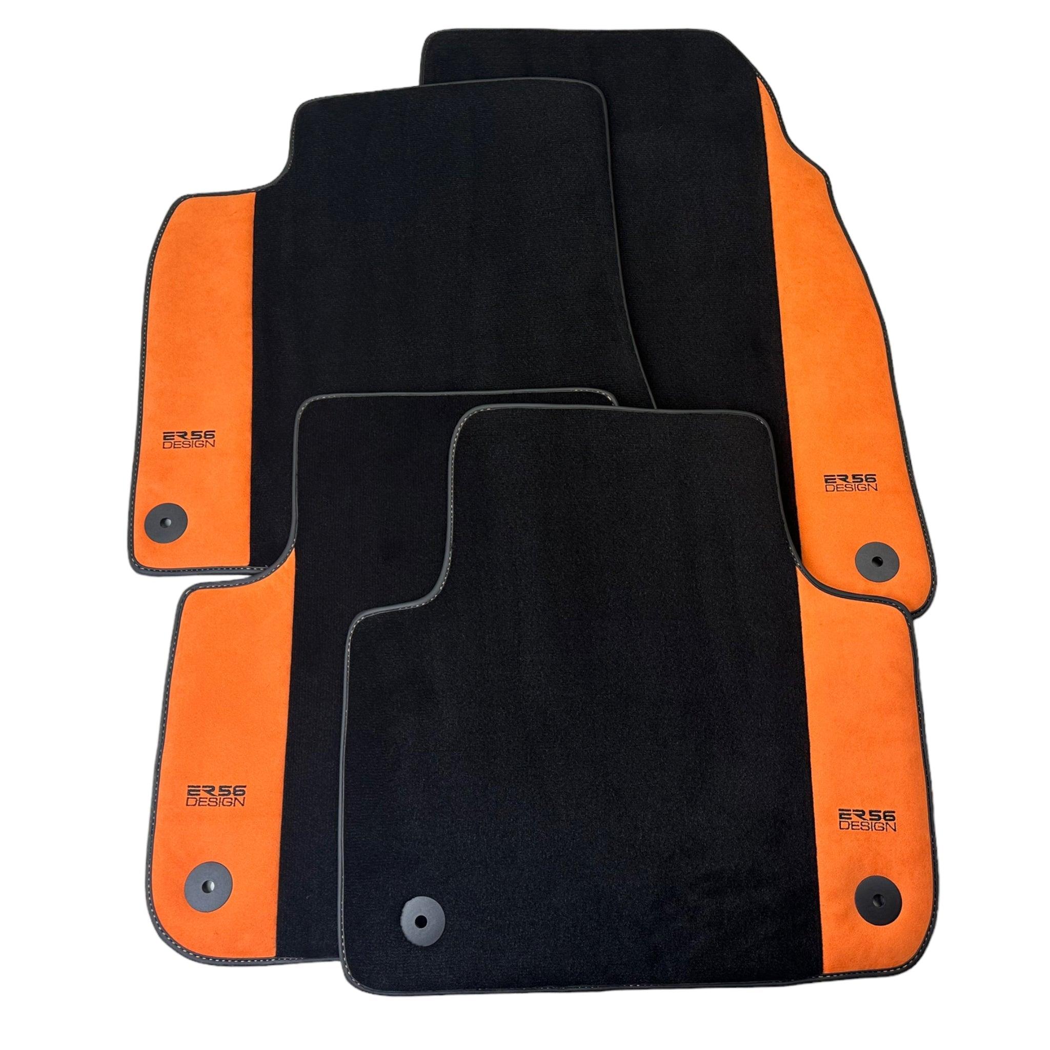 Black Floor Mats for Audi Q5 FYT Sportback (2021-2024) Orange Alcantara | ER56 Design