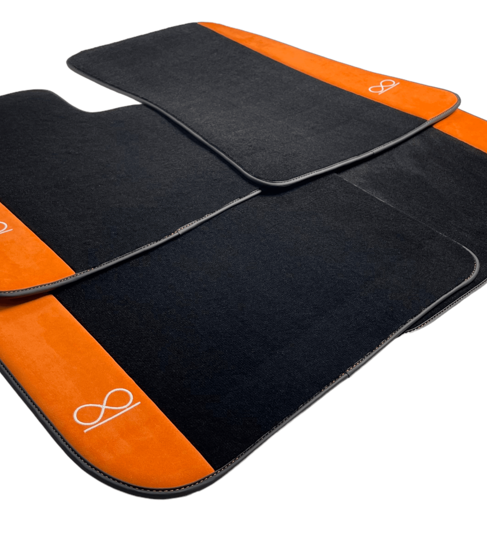 Black Floor Mats For Rolls Royce Black Badge Cullinan Rr31 2018-2023 With Orange Alcantara Leather - AutoWin