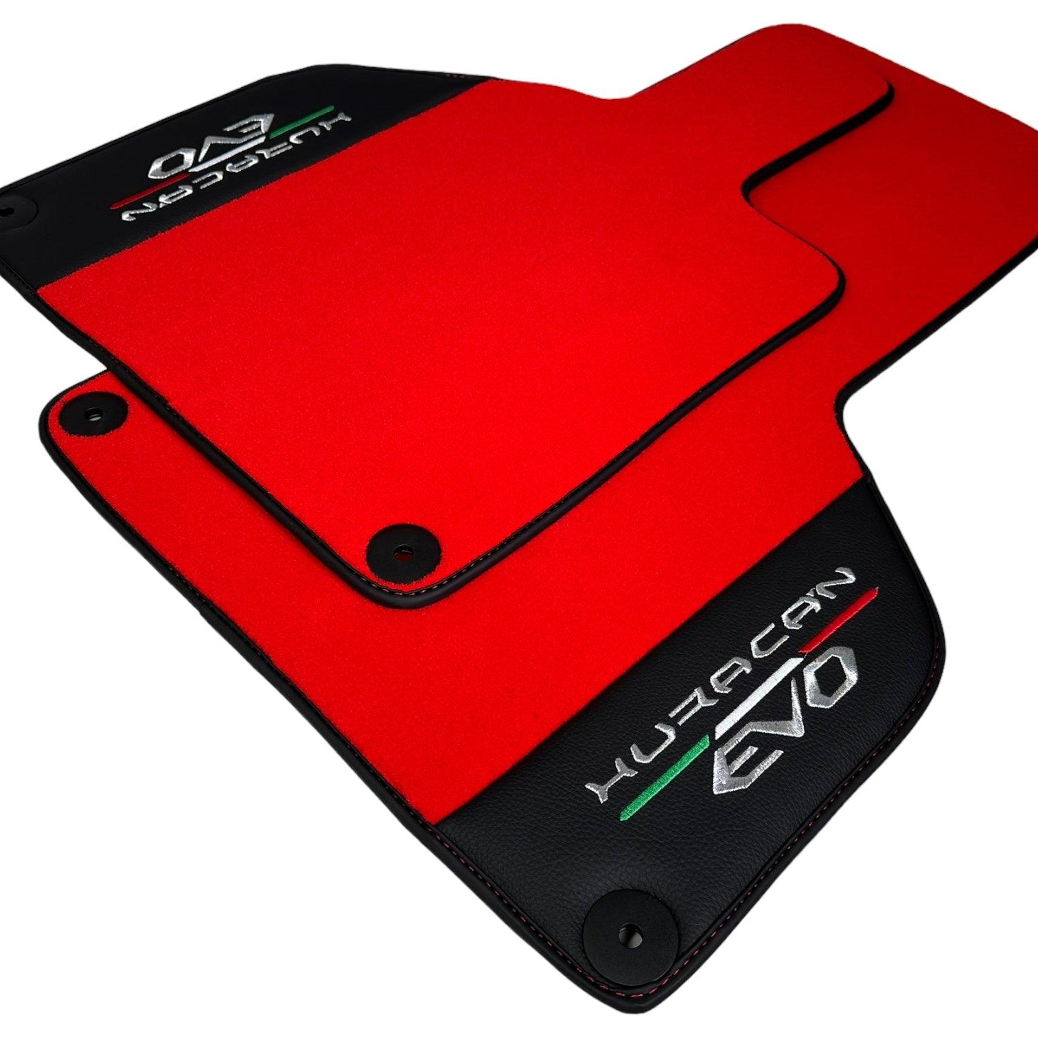 Red Floor Mats for Lamborghini Huracan EVO 2014-2023 With Black Leather Borders - AutoWin